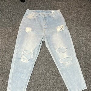 SHEIN Blue Relaxed Fit Jeans with Distressed Details